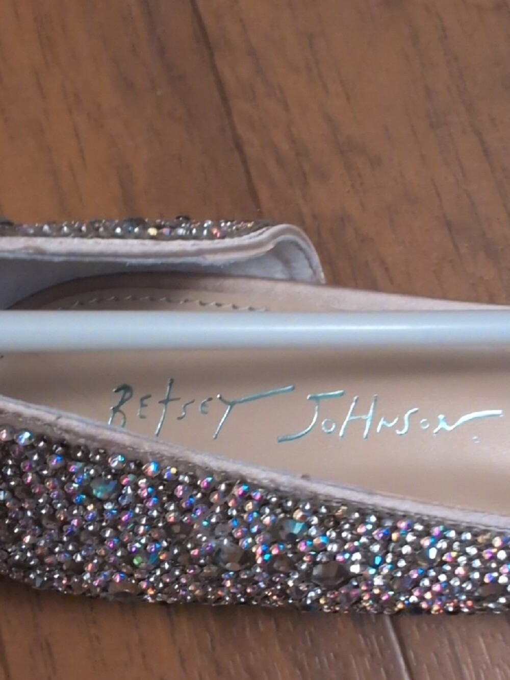 Betsey Johnson Iridescent Crystal Pointed-Toe Flats - SB-Reeve - champagne Just - Picture 5 of 5
